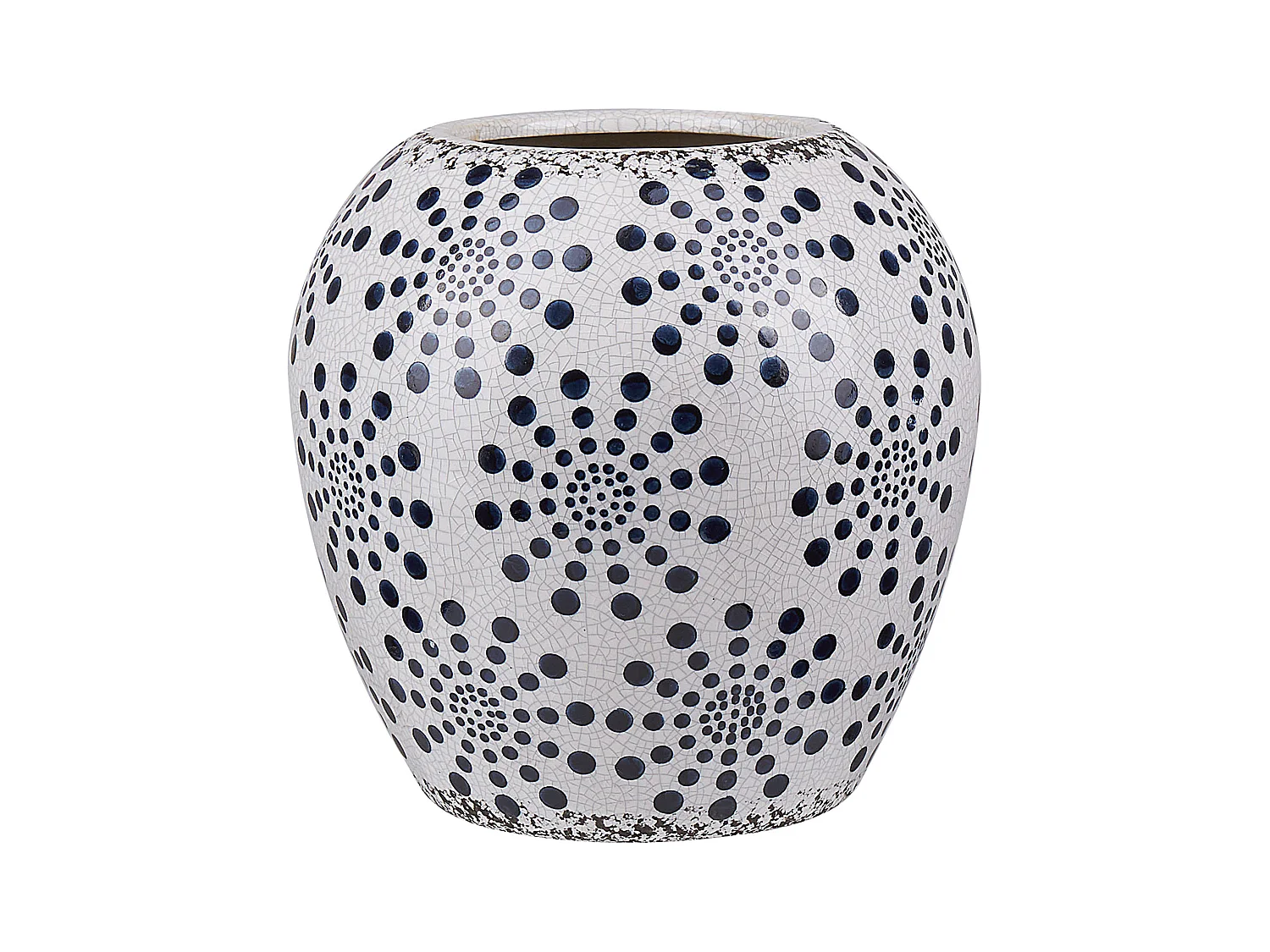 Blumenvase aus Steinzeug weiß 19 cm mit blauen Verzierungen wasserdicht Miletos