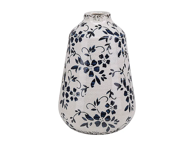 Blumenvase aus Steinzeug weiß 20 cm mit blauem Blumenmotiv wasserdicht Maroneia