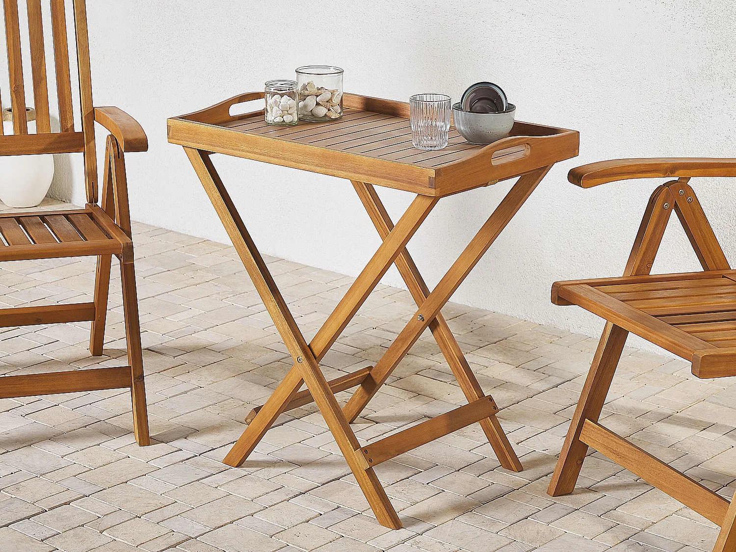 Mesa de apoio de jardim JAVA Madeira de acácia Castanho claro Dobrável