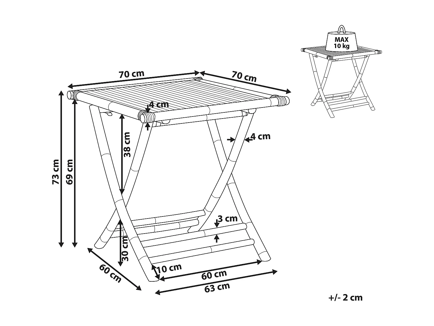 Mesa bistrô MOLISE Madeira de bambu Castanho Dobrável