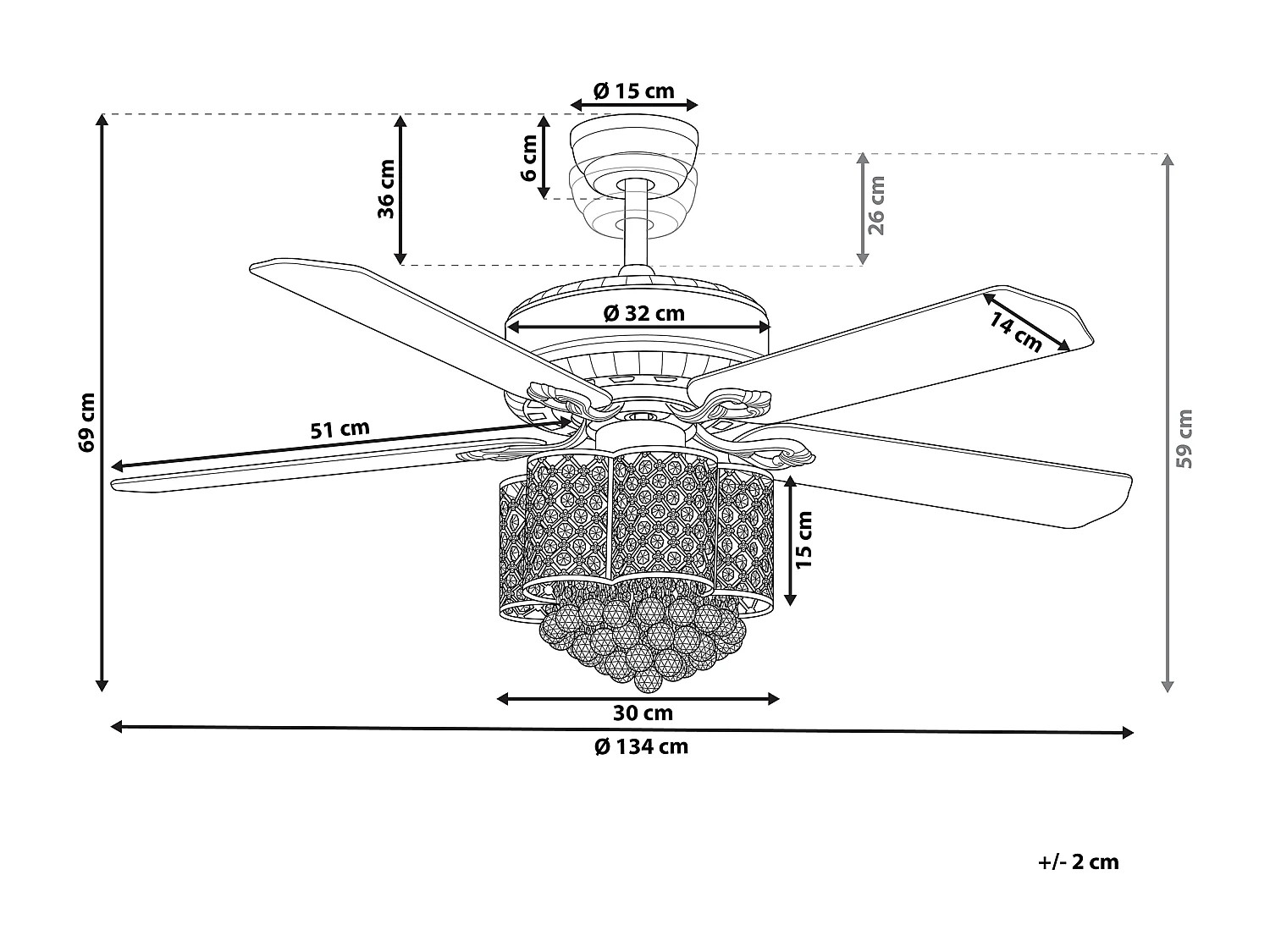Ventilateur de plafond avec lampe HUAI Avec télécommande Argenté