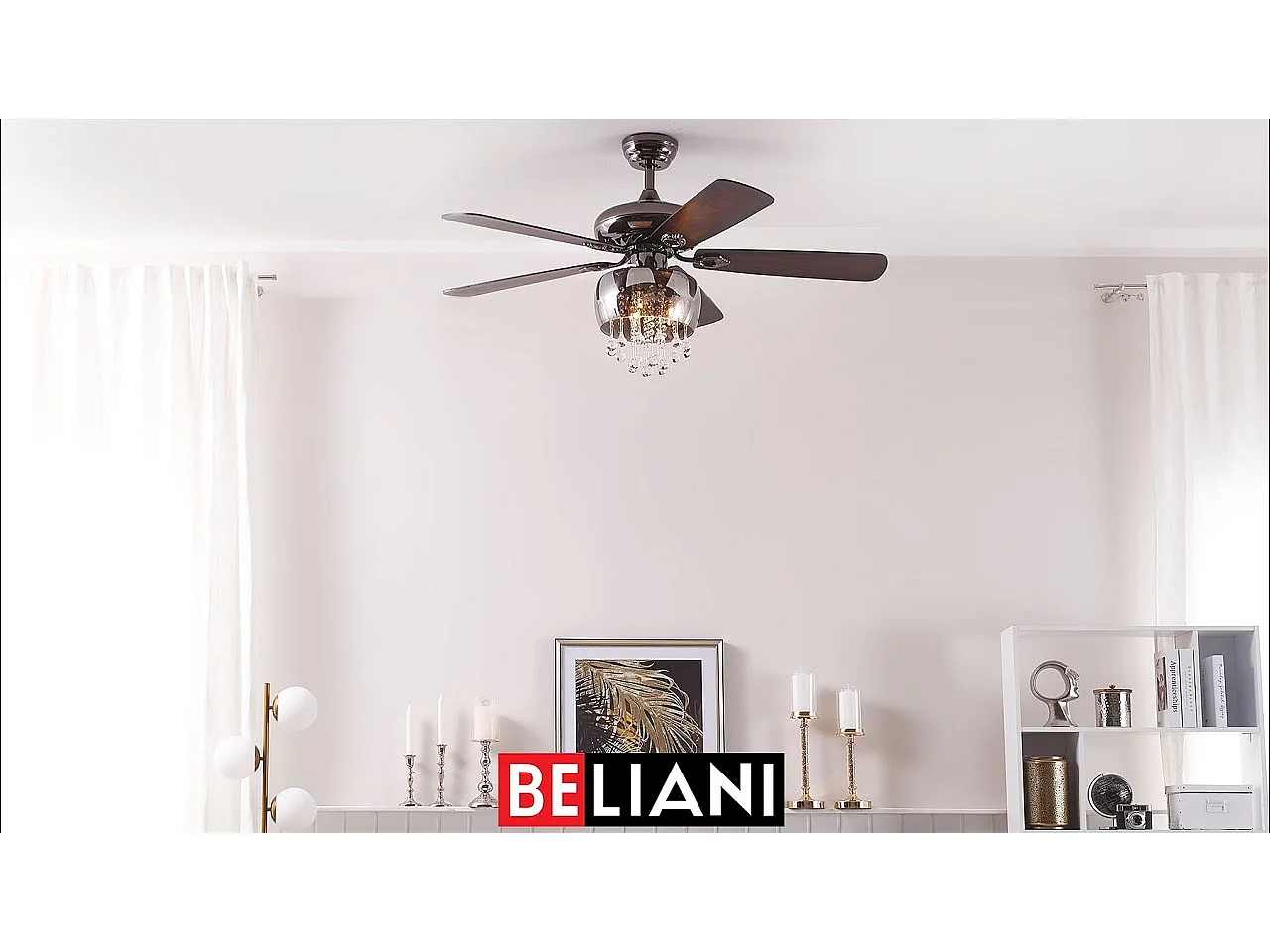 Ventilateur de plafond avec lampe noir et effet bois TOCANTIS