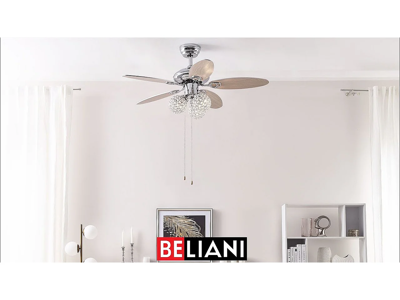 Ventilateur de plafond argenté avec lampe HEILONG