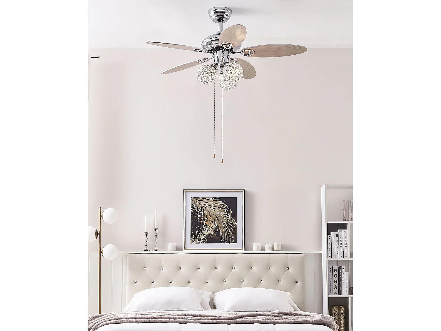 Ventilateur de plafond argenté avec lampe HEILONG