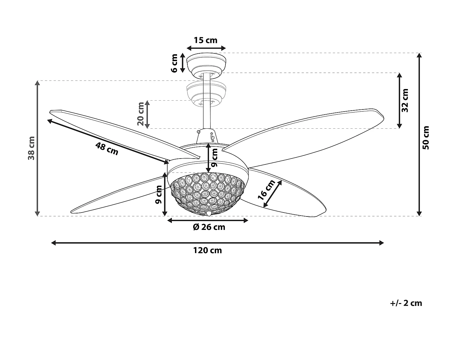 Ventilateur de plafond avec lampe argenté et gris ZARQA