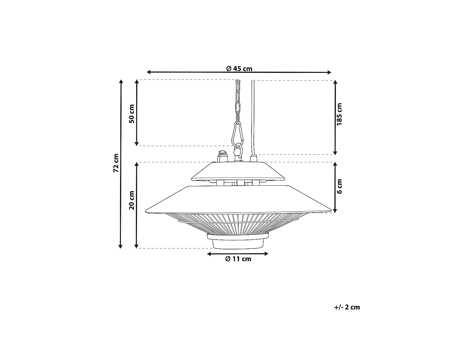 Chauffage de terrasse infrarouge suspendu MERAPI 1500 W Avec télécommande Noir