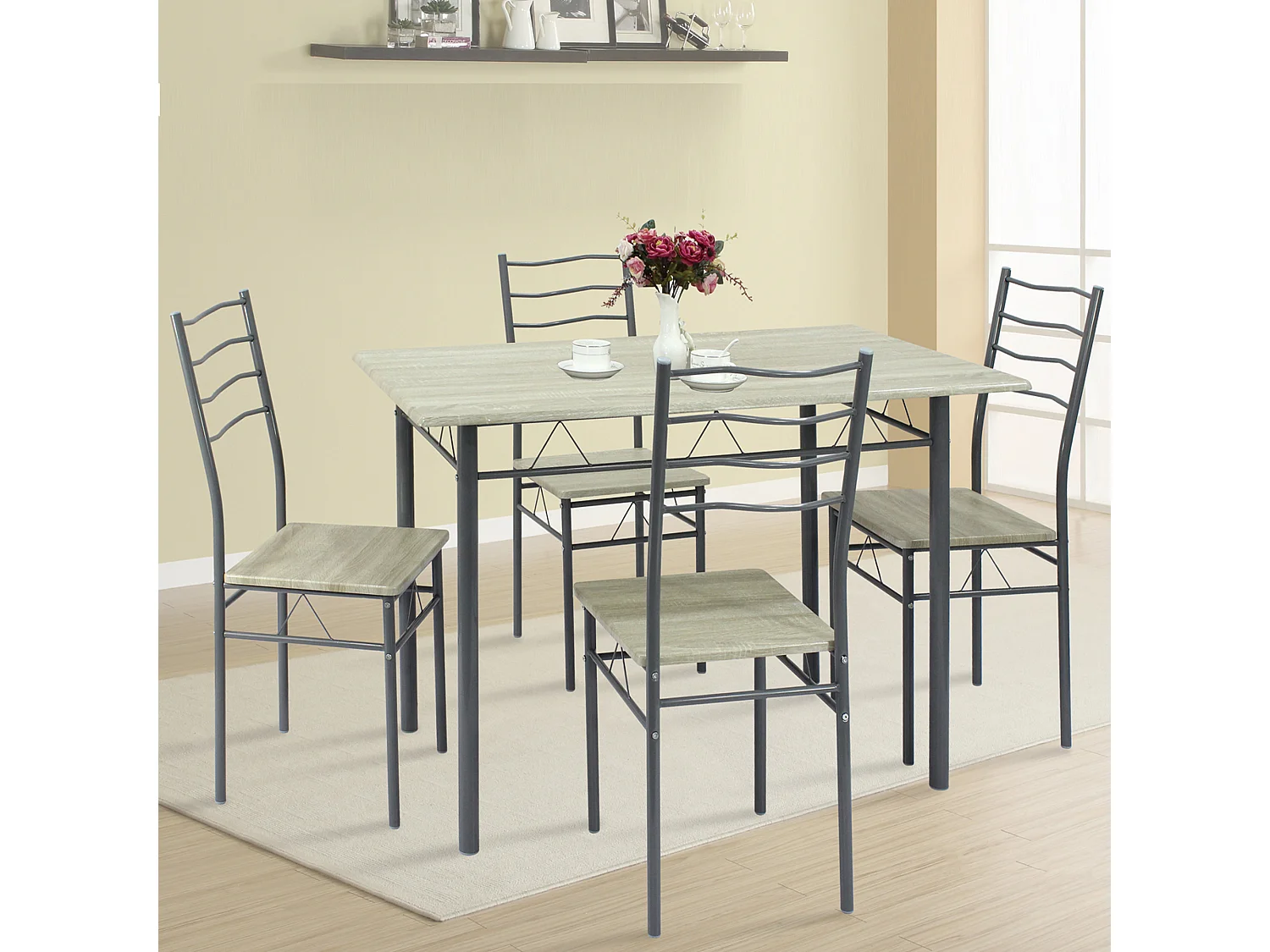 Conjunto Mesa y 4 sillas Comedor Lima Roble/Gris, Mesa 110 x 70 x 76 cm, Estructura metálica