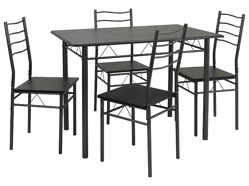 Ensemble de Table et 4 chaises Lima pour Salle à Manger Noir/Gris