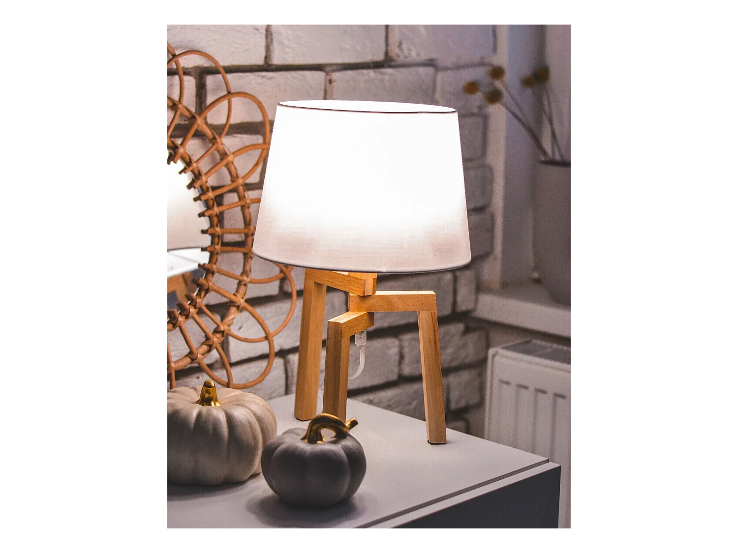 Lampe à poser NALON Bois de chêne Marron/blanc