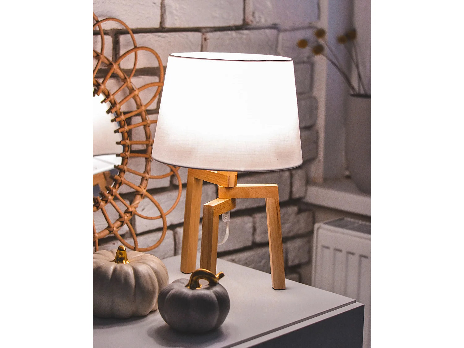 Lampe à poser NALON Bois de chêne Marron/blanc