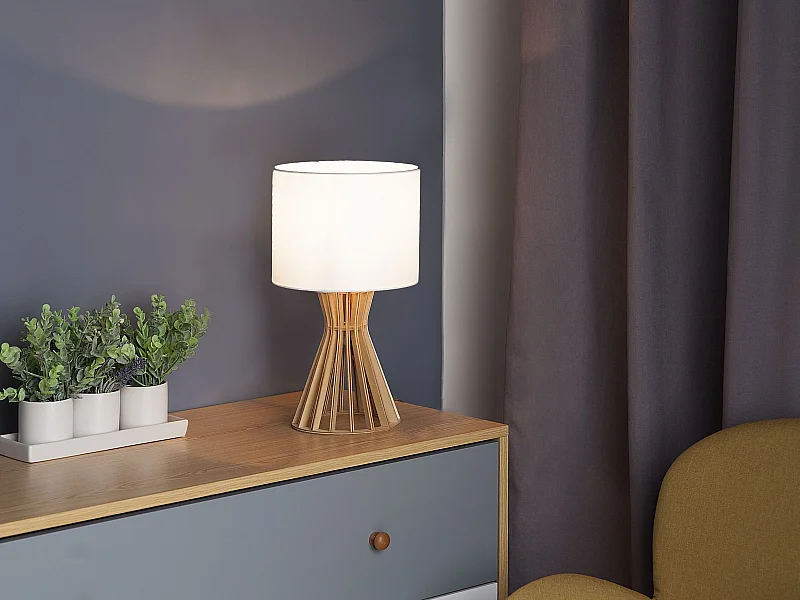 Stilvolle Tischleuchte Lampenfuß aus Holz weiß Carrion