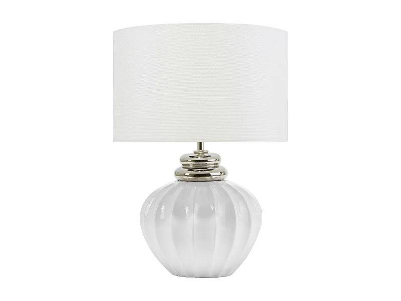 Klassische Tischlampe Keramik mit Schirm Poly-Baumwolle weiß / silber 45cm Neris