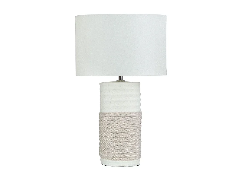Klassische Tischlampe Leinen / Porzellan weiß und helles Beige Navia
