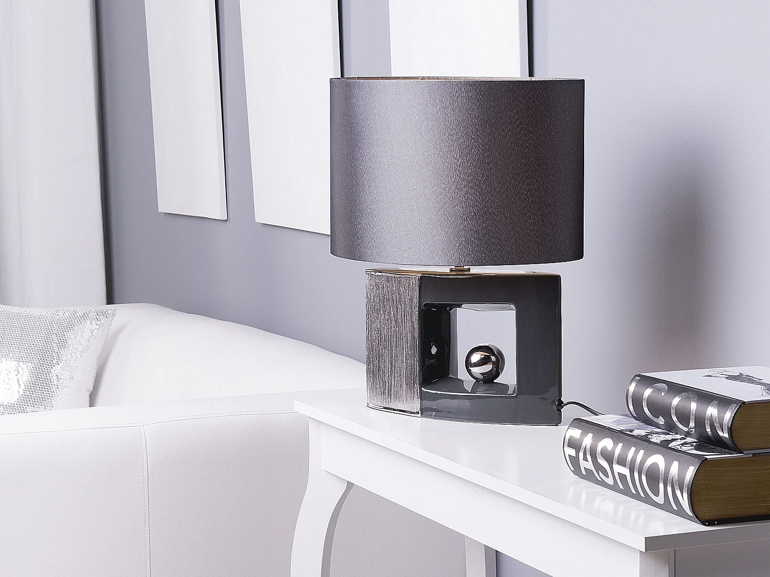 Trendy Tischlampe dekorativer Lampenfuß Porzellan grau Duero