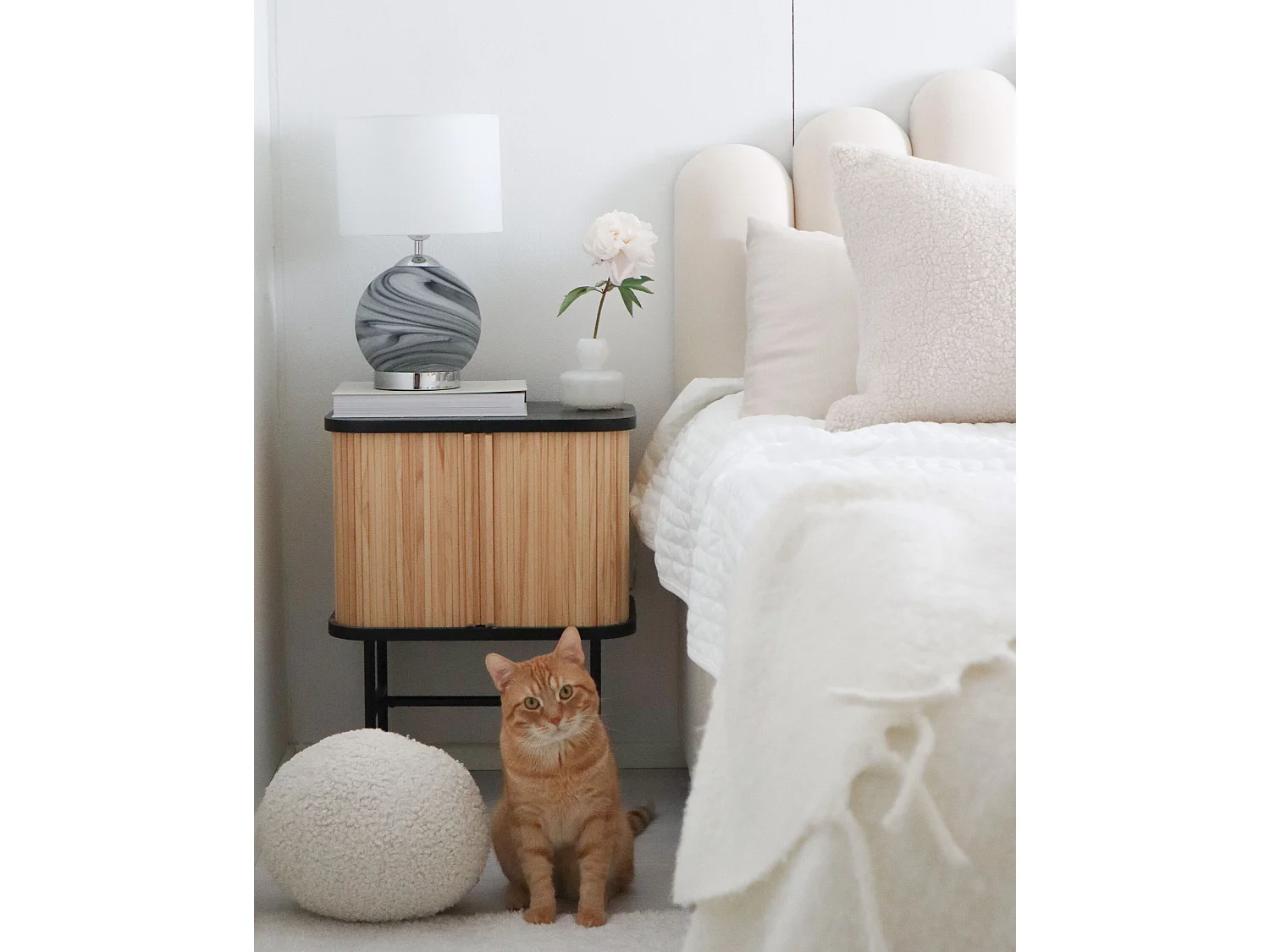 Klassische Tischlampe heller Lampenschirm Glas/Polyester Marmor-Optik weiß Uele