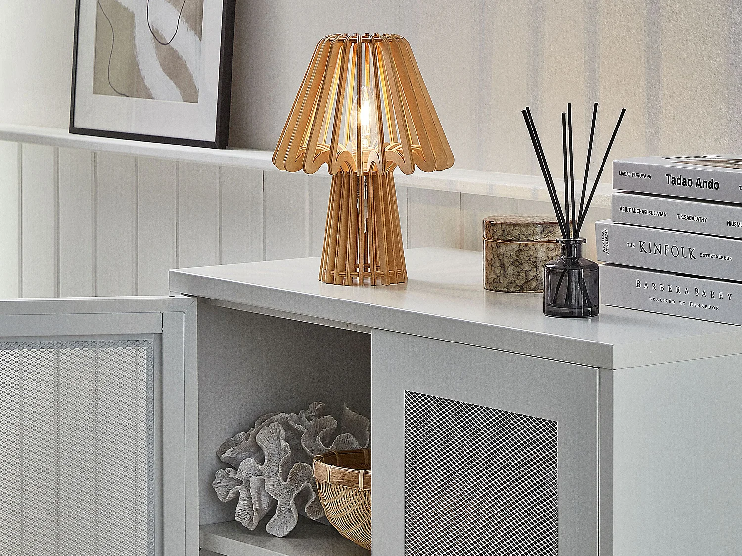 Lampe à poser effet bois clair 28 cm CLYDE