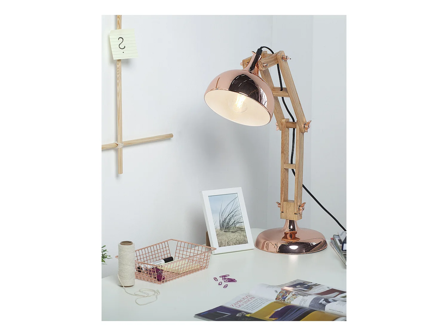 Schreibtischlampe SALADO verstellbar Holz Kupfer