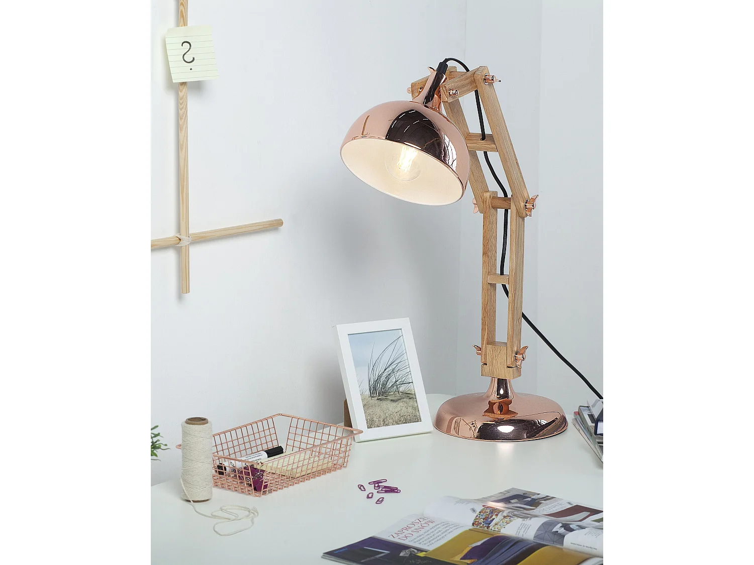 Lampe de bureau SALADO Réglable Bois Cuivré