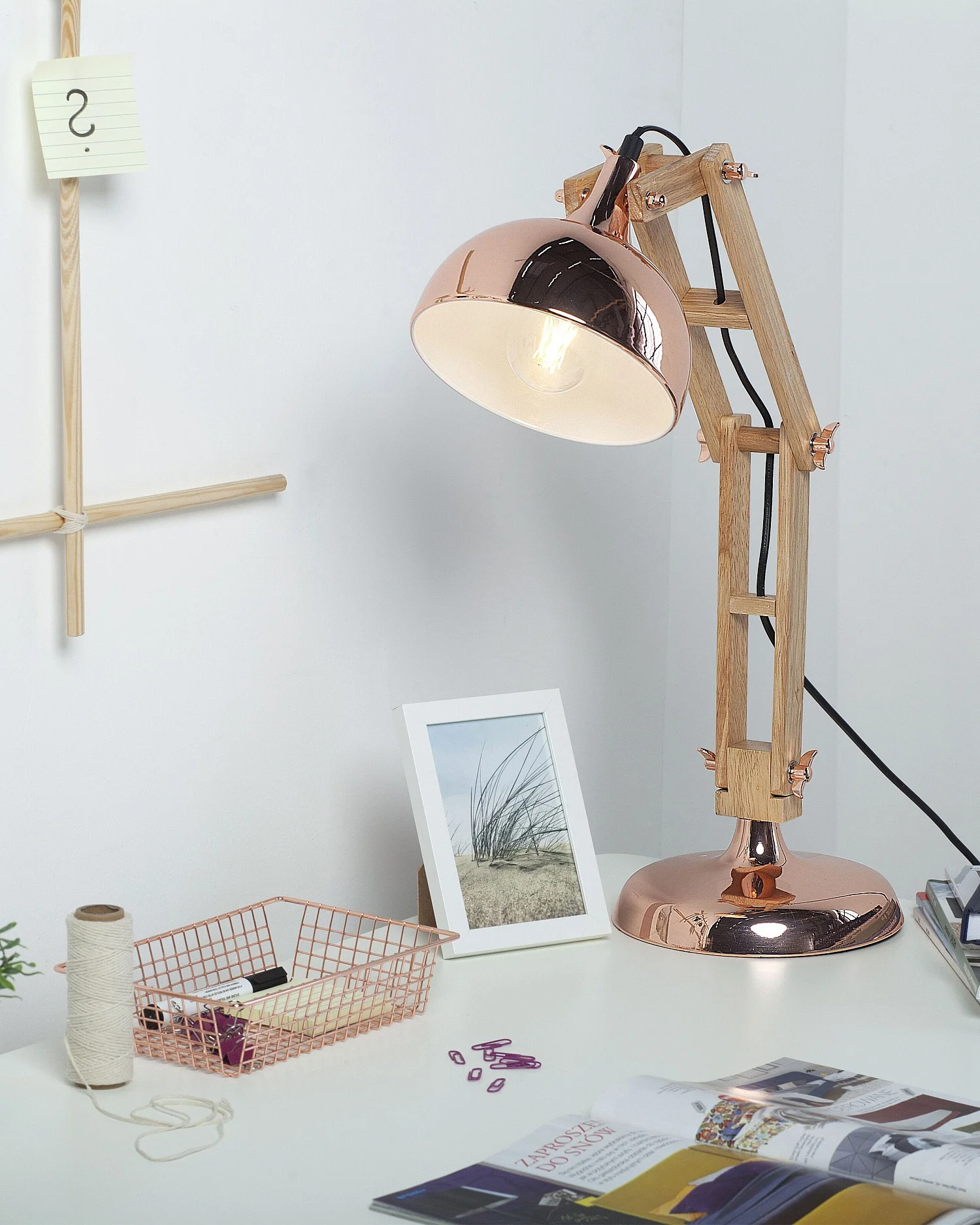 Schreibtischlampe SALADO verstellbar Holz Kupfer