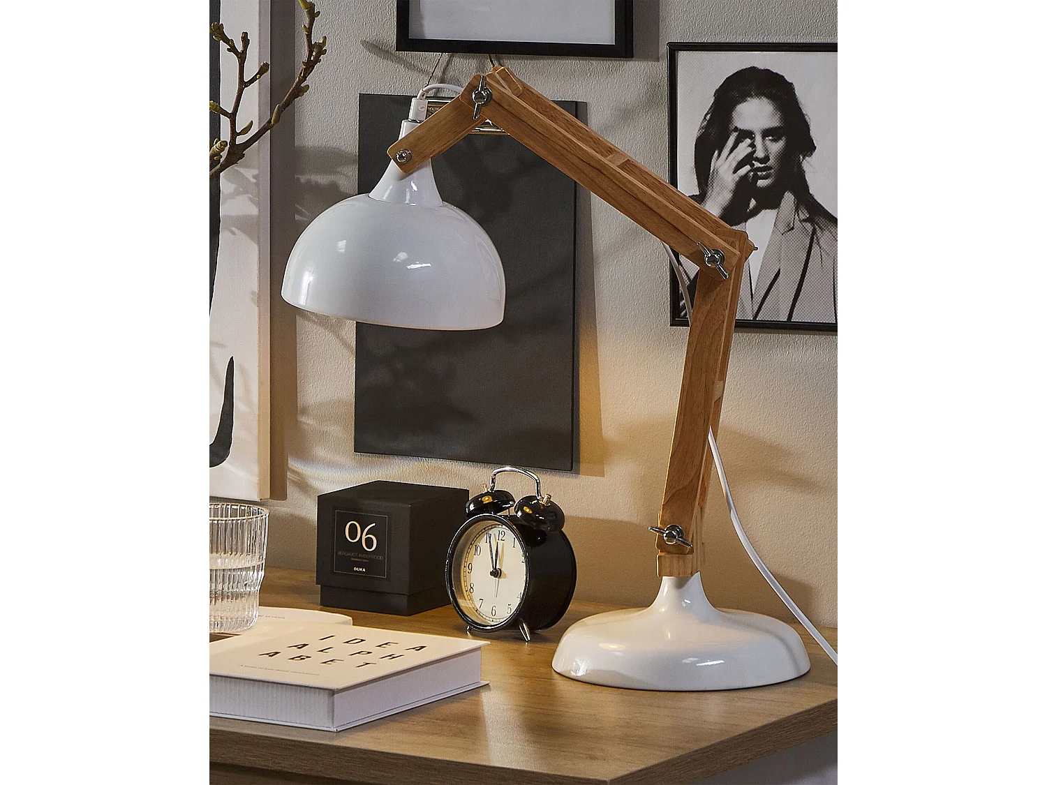 Lampa biurkowa SALADO Regulowana Drewno Biały