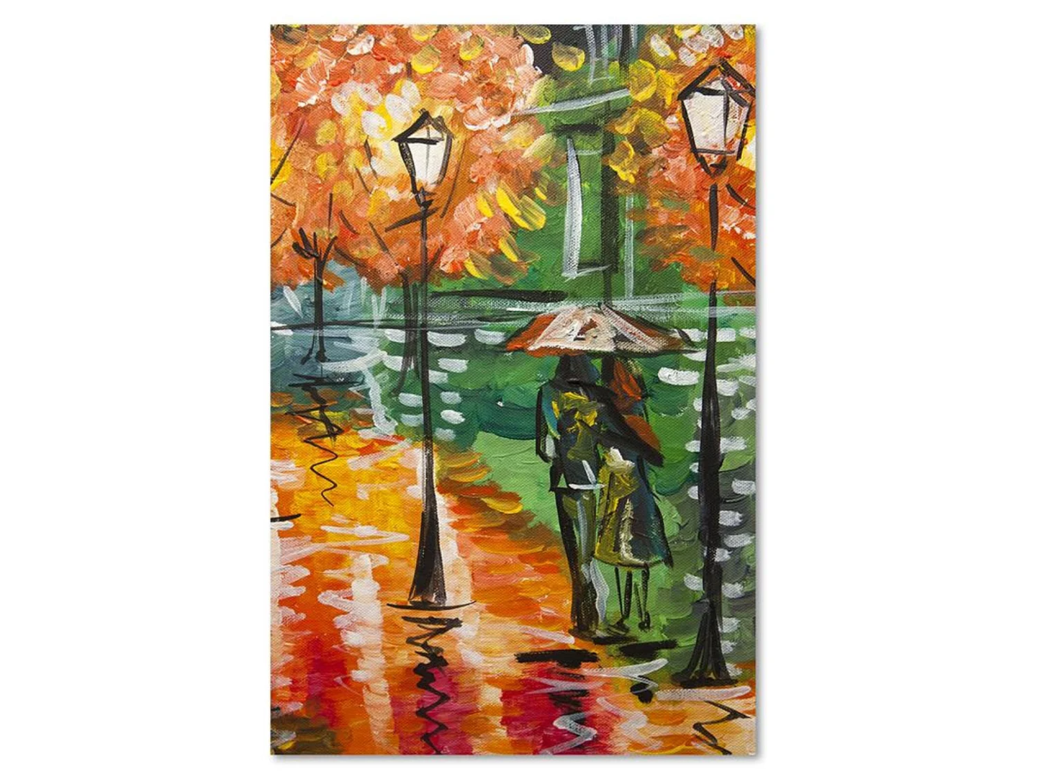 Tableau bois marche sous la pluie à travers le parc - 20 x 30 cm