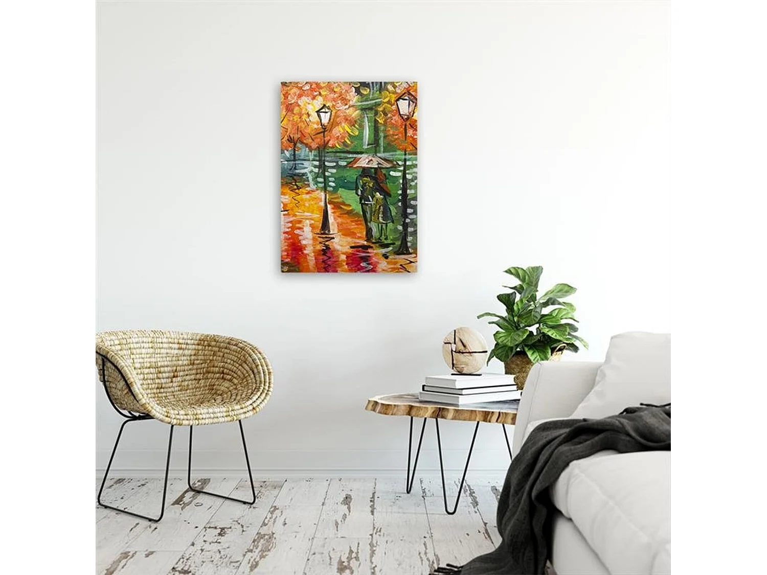 Tableau bois marche sous la pluie à travers le parc - 20 x 30 cm