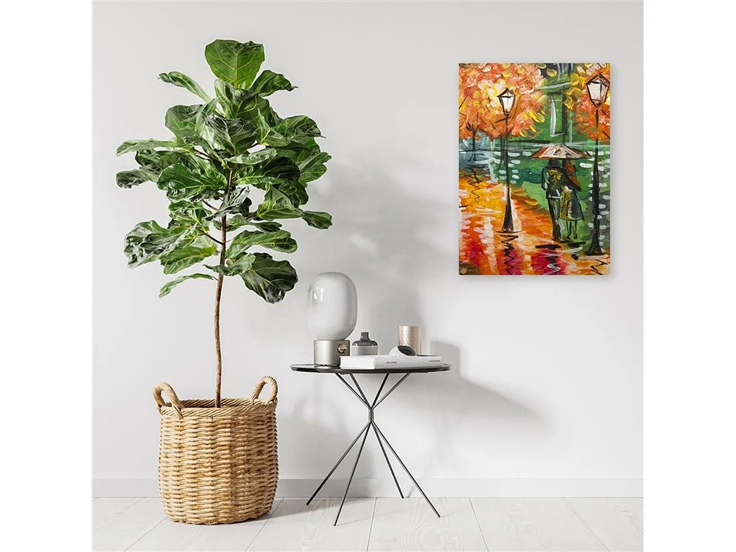 Tableau bois marche sous la pluie à travers le parc - 20 x 30 cm