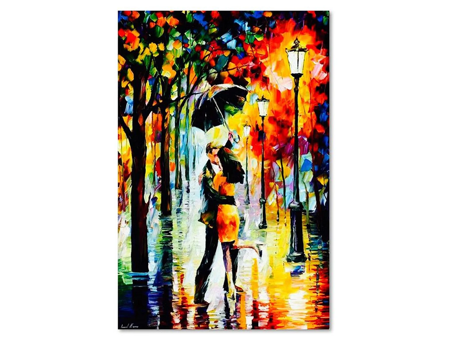 Tableau couple amoureux sous un parapluie - 40 x 60 cm