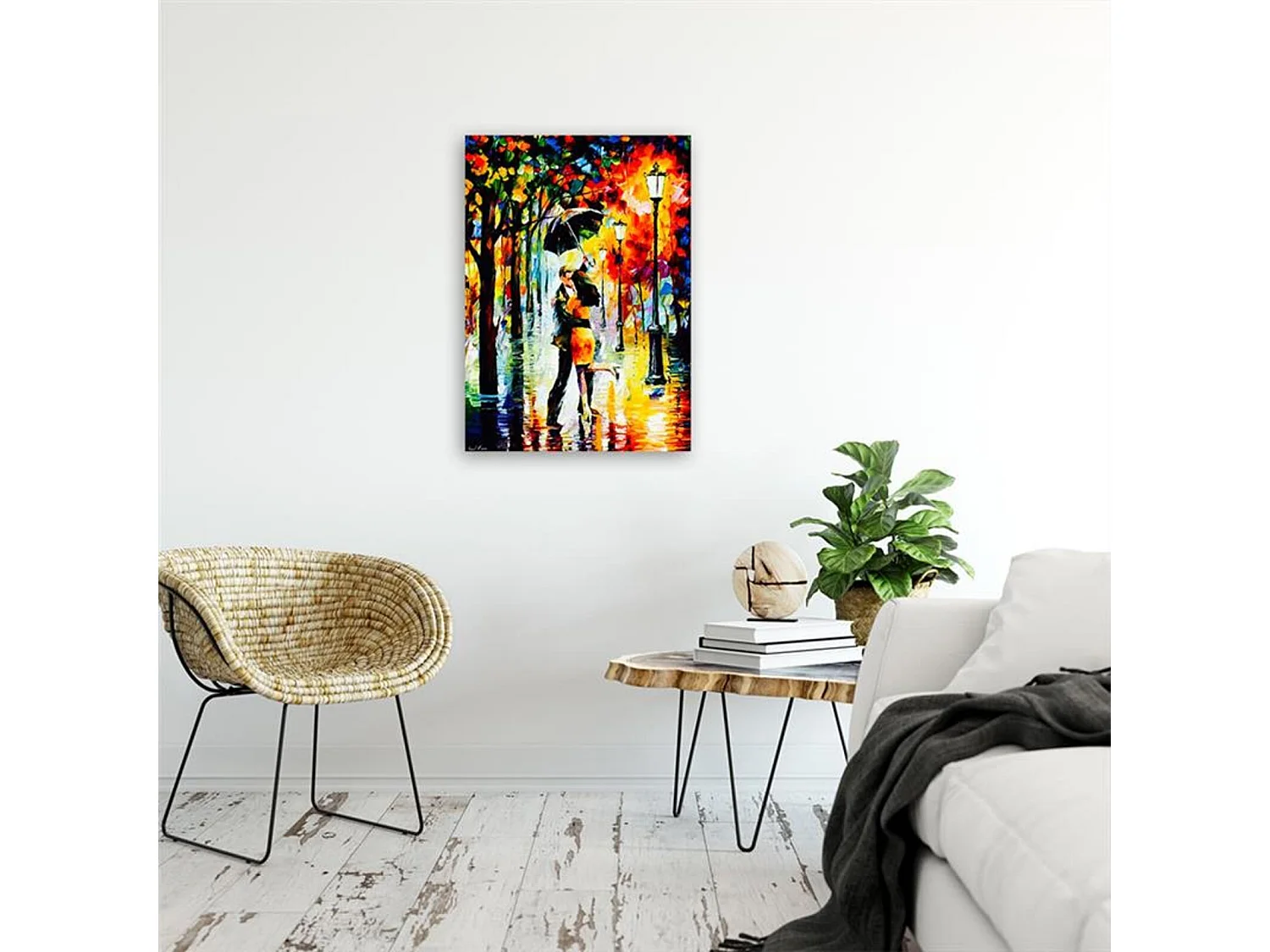 Tableau couple amoureux sous un parapluie - 40 x 60 cm