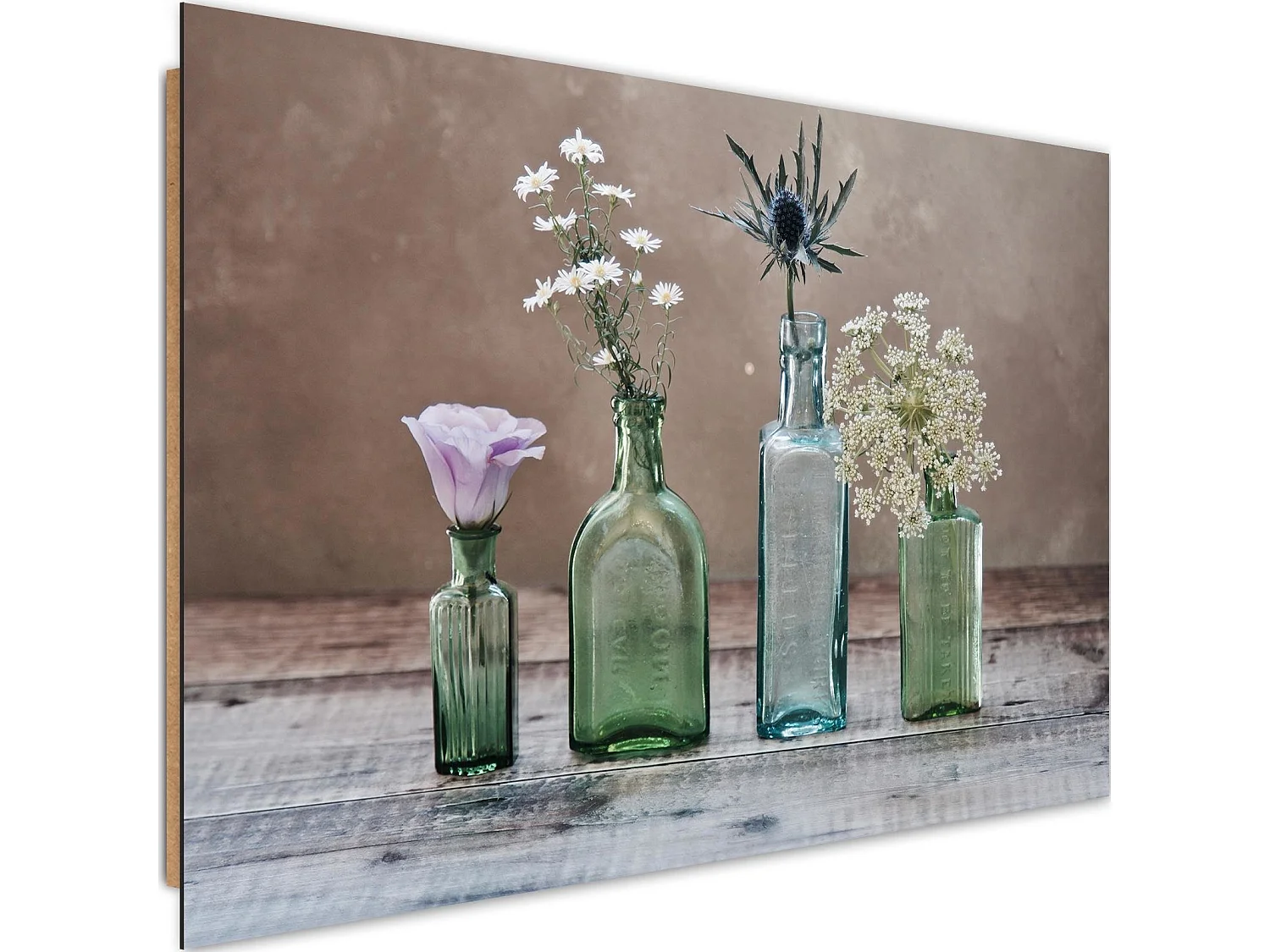 Tableau fleurs de bois dans des vases en verre - 120 x 80 cm