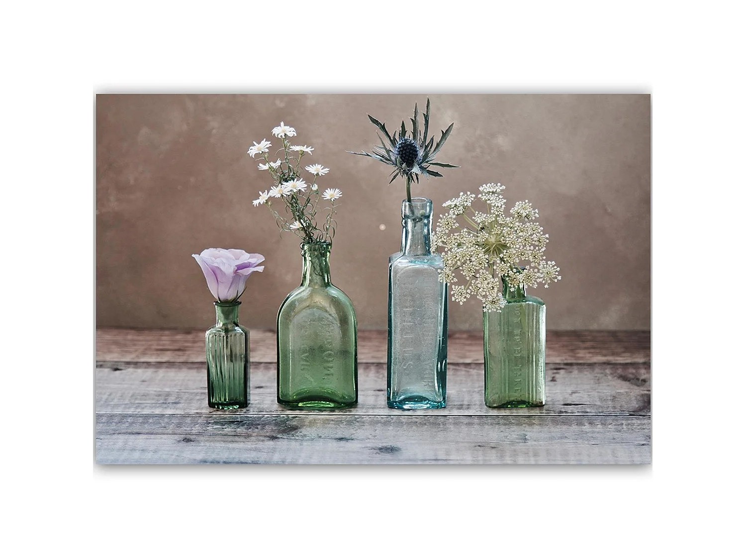 Tableau fleurs de bois dans des vases en verre - 120 x 80 cm