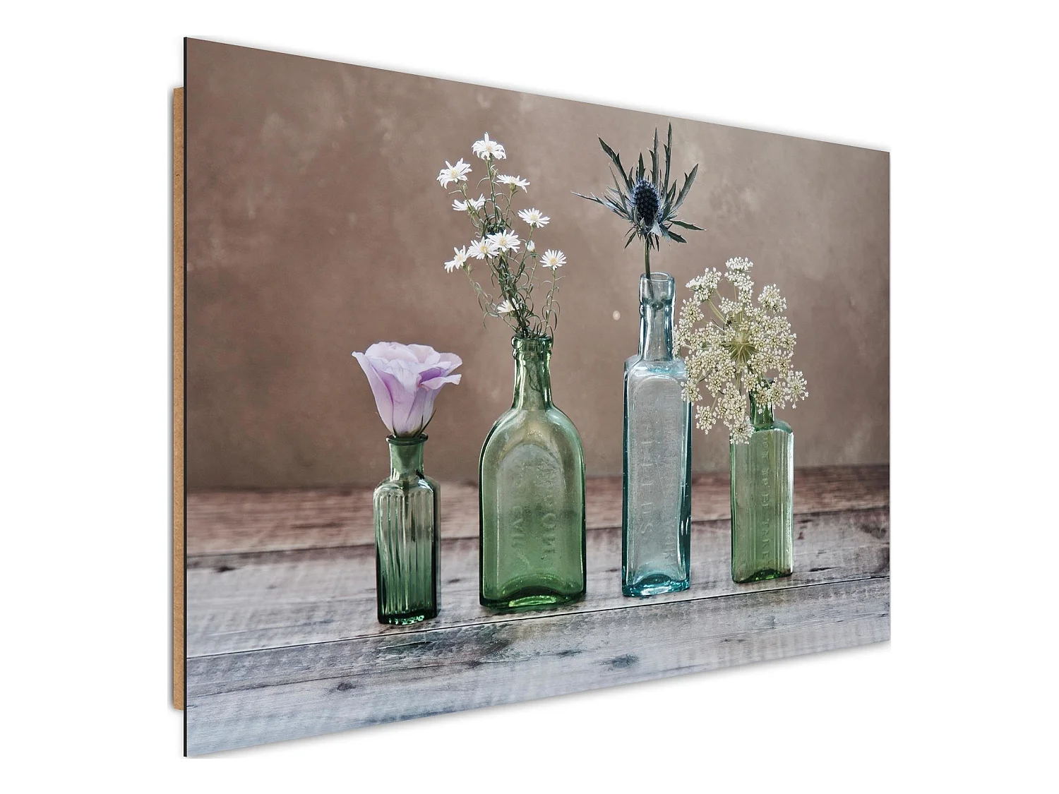 Tableau fleurs de bois dans des vases en verre - 120 x 80 cm