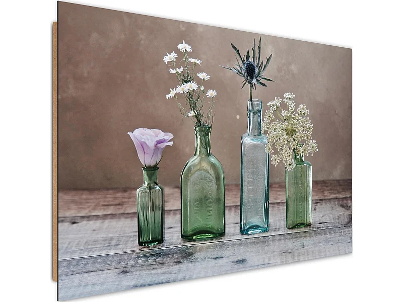 Tableau fleurs de bois dans des vases en verre - 120 x 80 cm