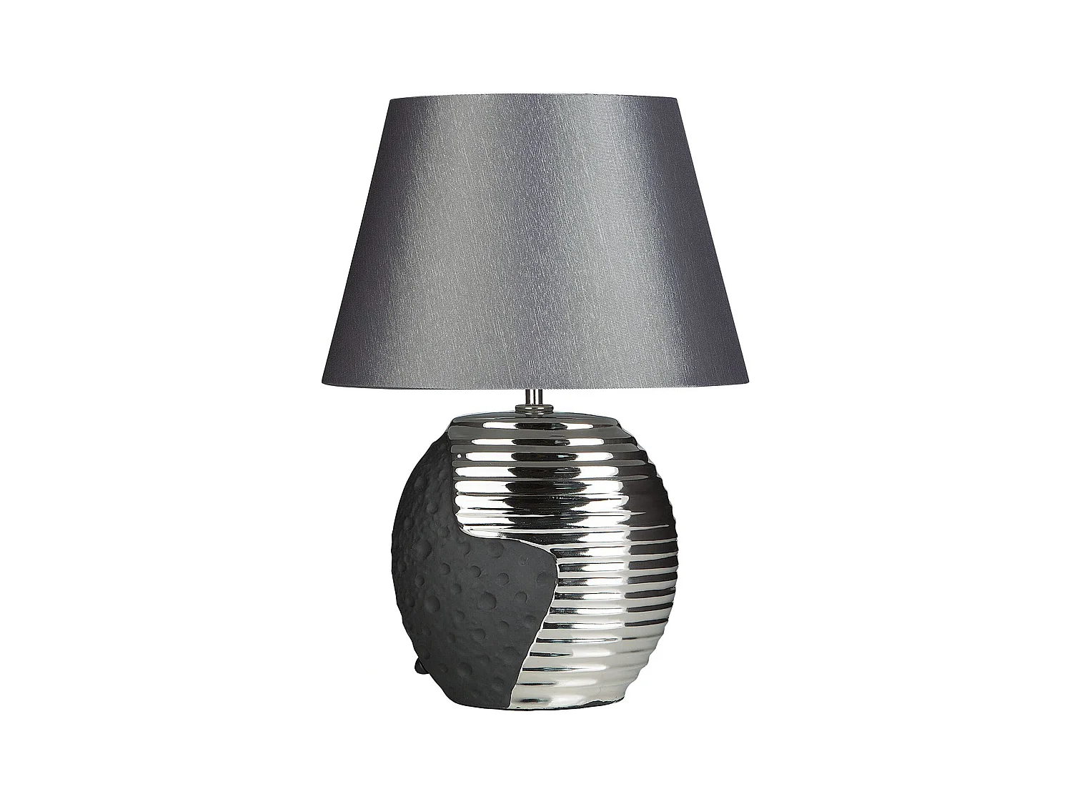 Klassische Tischlampe Porzellan/Kunstseide schwarz/silber Esla