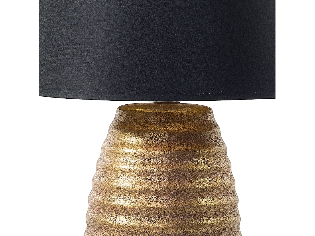 Trendy Tischlampe runder Stoff Lampenschirm Porzellan gold / schwarz Erbo