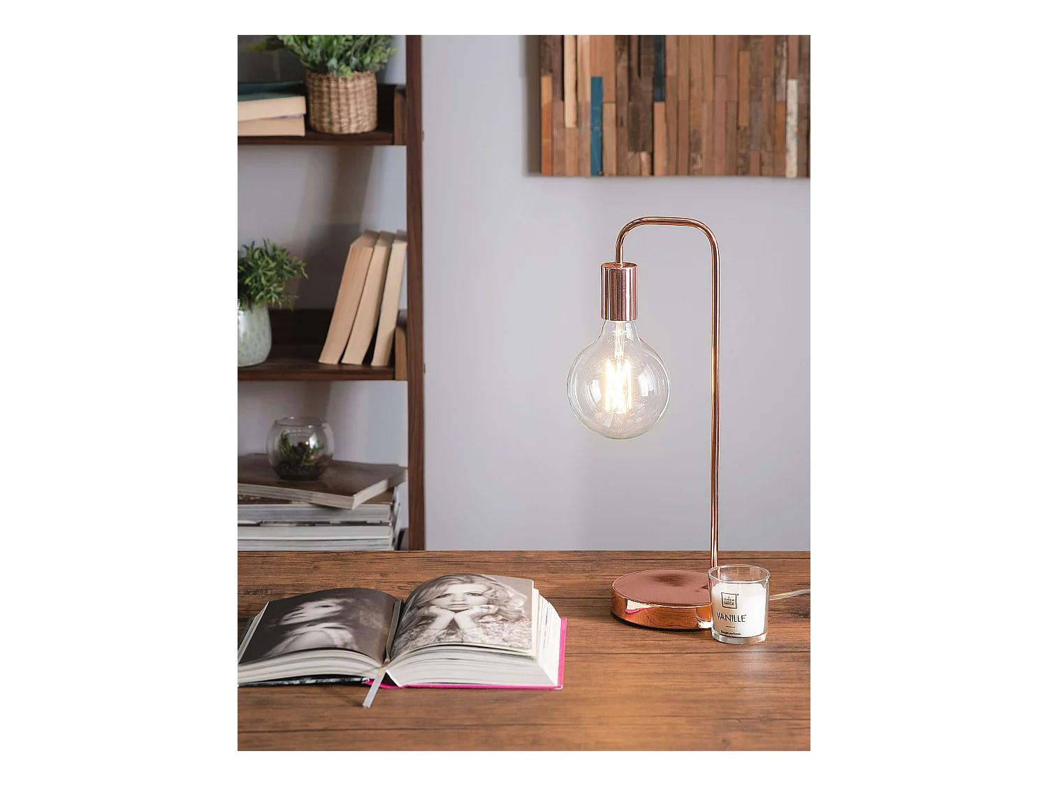 Tischlampe im industriellen Stil Lampenschirm als Glühbirne kupfer Savena