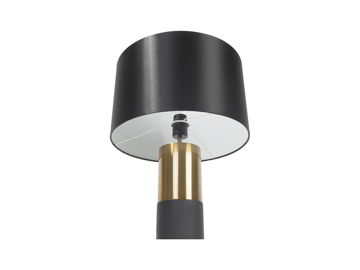 Klassische Tischlampe schwarzer runder Lampenschirm grau-goldenes Gestell Darling