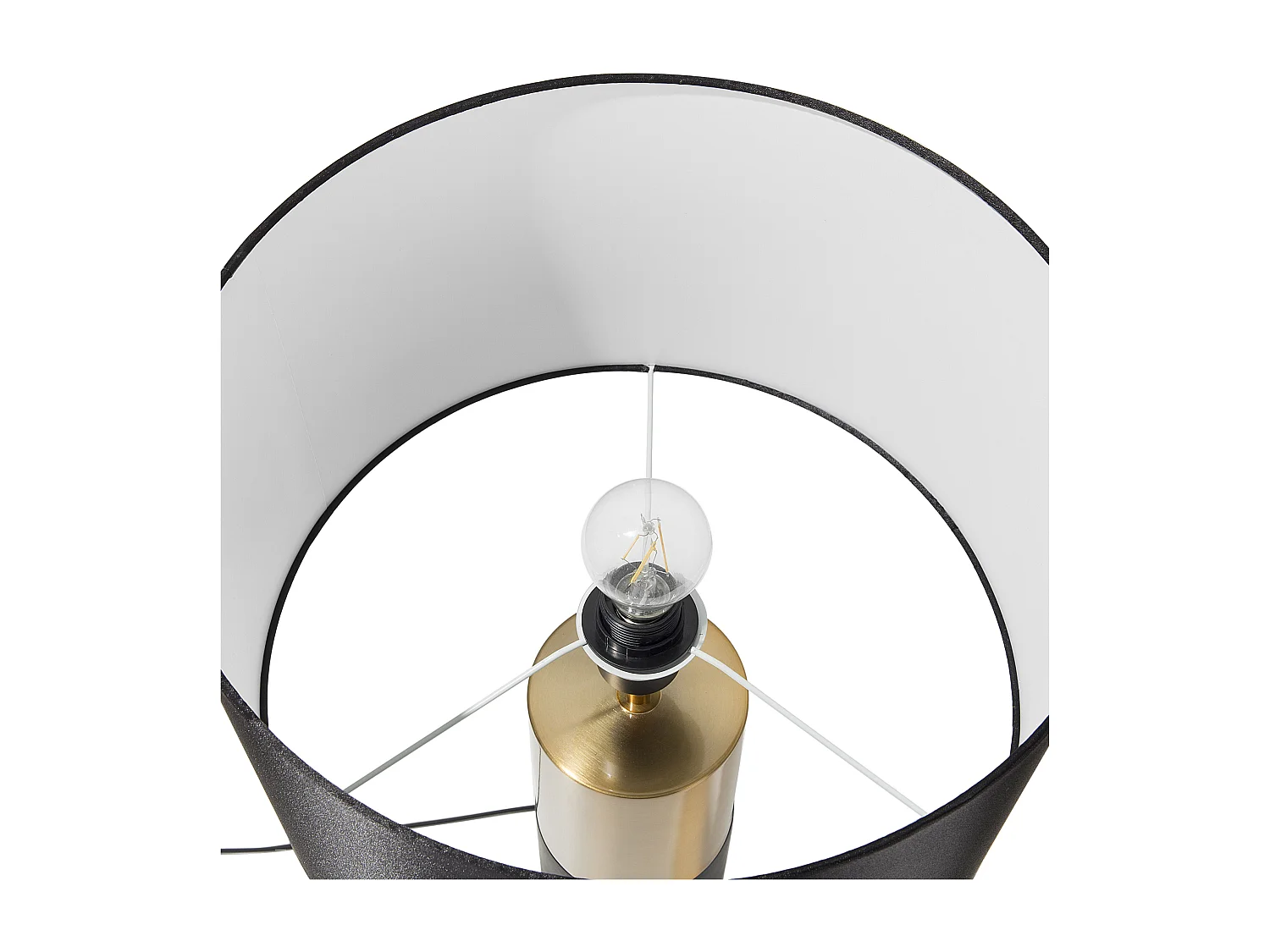 Klassische Tischlampe schwarzer runder Lampenschirm grau-goldenes Gestell Darling