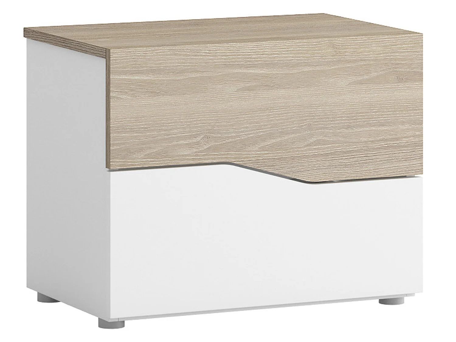 Table de Chevet York 2 tiroirs en Couleur Blanc et Bois, Guides métalliques