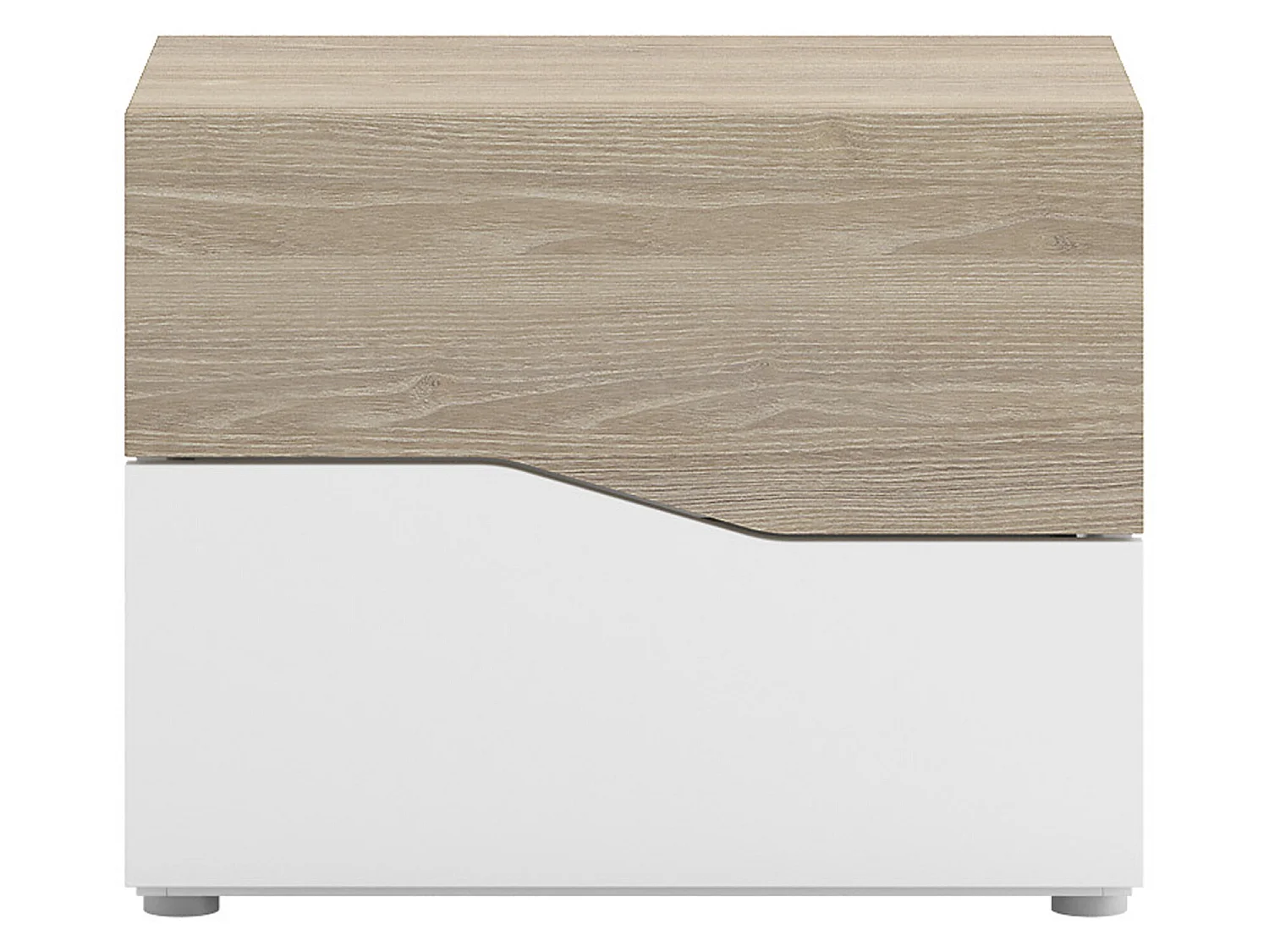 Table de Chevet York 2 tiroirs en Couleur Blanc et Bois, Guides métalliques