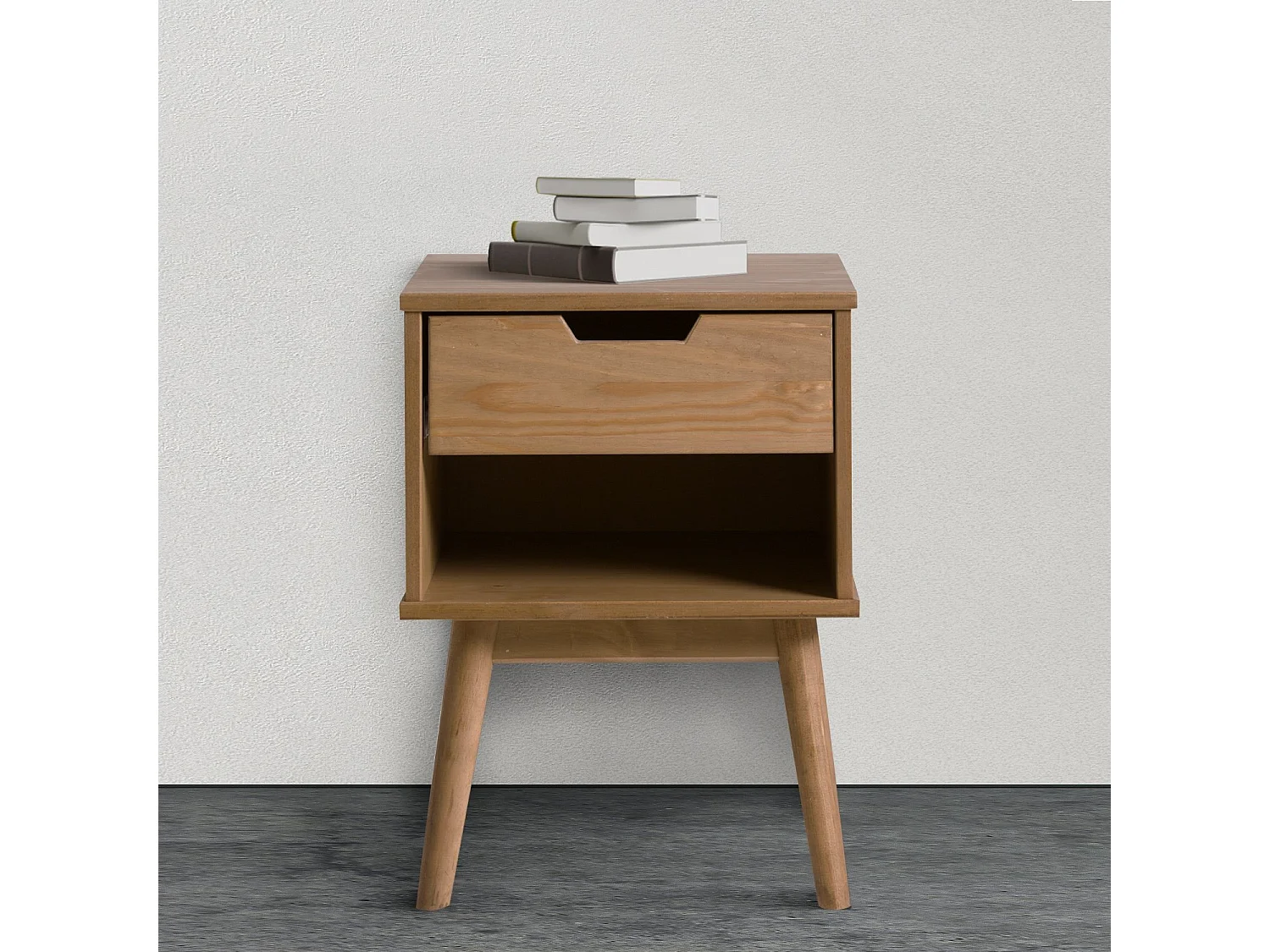 Table de Chevet Bali 1 tiroir, Fabriqué en Bois de pin Massif
