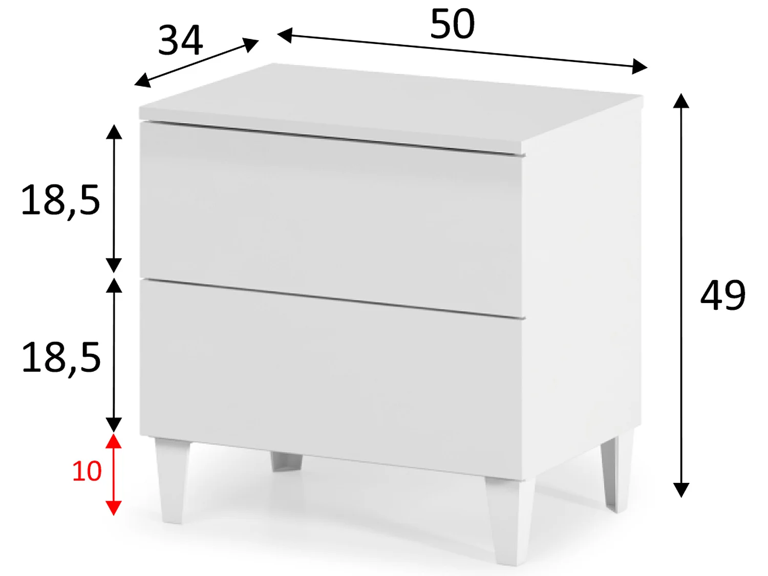 Table de chevet Vera avec 2 tiroirs couleur blanc brillant