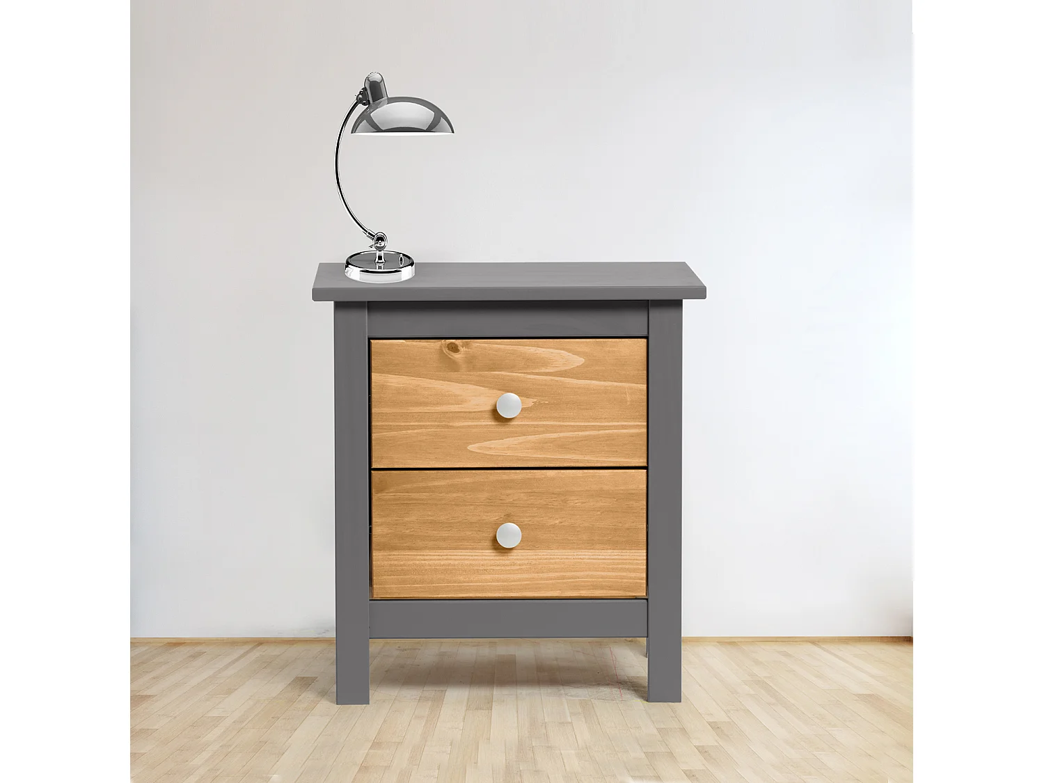 Mesa de cabeceira Bonnie Cinza 2 gavetas em Cera