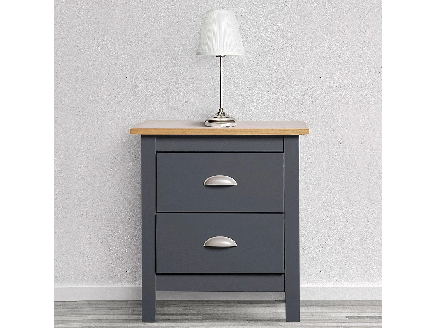 Comodino Jade Antracite con 2 cassetti, Realizzato in Pino Massiccio