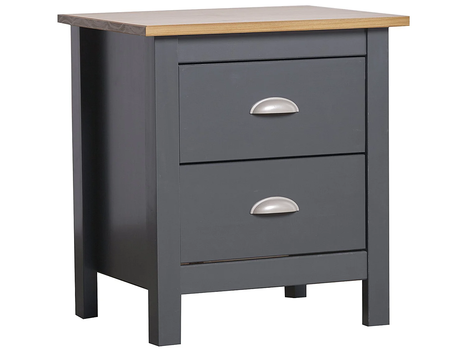 Comodino Jade Antracite con 2 cassetti, Realizzato in Pino Massiccio