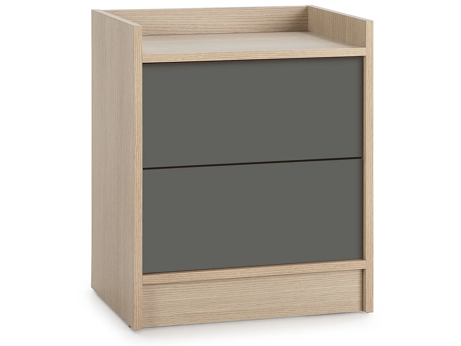 Table de Chevet Moscú de 2 tiroirs, Couleur Chêne/Gris