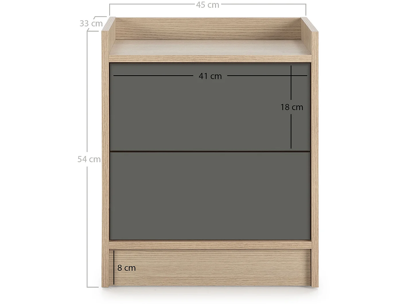 Table de Chevet Moscú de 2 tiroirs, Couleur Chêne/Gris