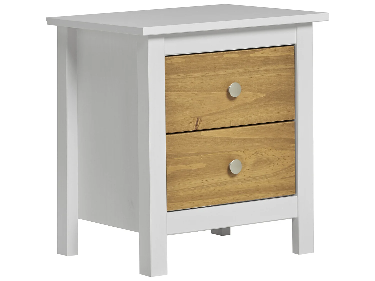 Table Chevet Bonnie Blanc 2 Tiroirs, Fabriqué en Bois de pin Massif