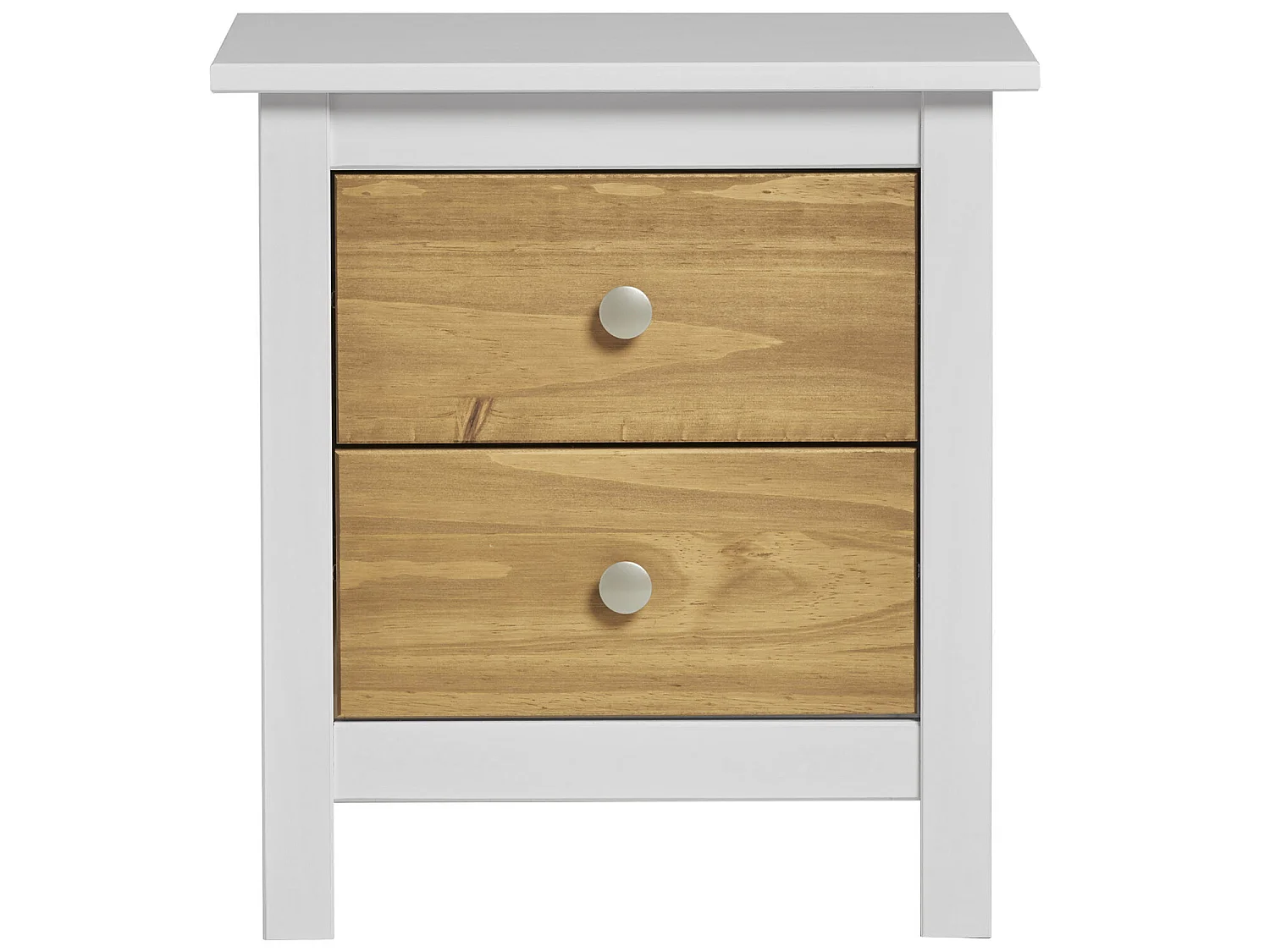 Table Chevet Bonnie Blanc 2 Tiroirs, Fabriqué en Bois de pin Massif