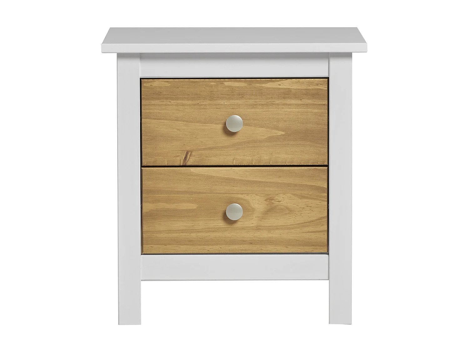 Table Chevet Bonnie Blanc 2 Tiroirs, Fabriqué en Bois de pin Massif